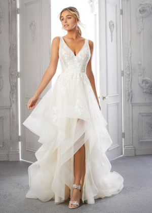 Ivory Lace Tulle Wedding Dress With Horsehair Edge
